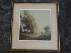 An etching, after Tatton Winter, bucolic country landscape, signed, 46 x 46cm, framed and glazed