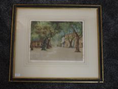 An etching, coloured, after Tatton Winter, Avignon, signed, 28 x 35cm, framed and glazed