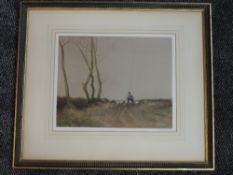 An etching, after Tatton Winter, sheep farmer, signed, 32 x 39cm, framed and glazed