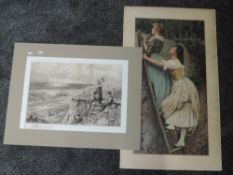 A print, after Eugene Von Blaas, Curiosity, 66 x 35, and an engraving after Sinclair, coastal