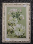 An oil painting on board, Stella Lane, dog roses, signed, 28 x 17cm, framed