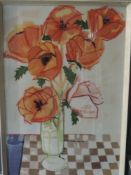 A textile picture, still life , 85 x 55cm, framed and glazed