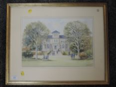 A watercolour, McDonald, school and grounds, signed, 30 x 47cm, framed and glazed