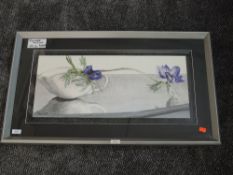 A print, still life, 26 x 62cm, framed and glazed