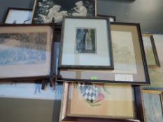 A selection of pictures, inc prints, after Tarrant, Lowry, and 19th century engravings, 25 x 29cm,