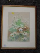 A watercolour, J Norman, still life daisies, signed, 34 x 25cm, framed and glazed