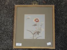 A silk picture, still life, 17 x 13cm, framed and glazed