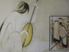 Two prints, Athena block, after Ha Van Vuong, stylised people, 56 x 83cm and 32 x 22cm