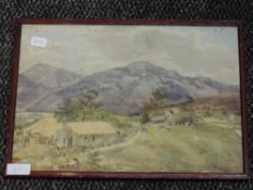 A watercolour, mountainous country landscape, 25 x 35cm, framed and glazed