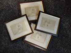 Four prints, after Mario Ottenello. Lancaster, 10 x 13cm, framed and glazed