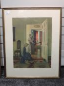 A print, after Leonard Campbell Taylor, drawing room, 55 x 42cm, framed and glazed