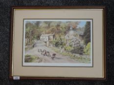 A ltd ed print, after Judy Boyes, Across the Bridge to Elterwater, numbered 424/850, signed and