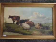 An oil painting, attributed to William Flemming, cattle in water meadow, 19th century, attributed