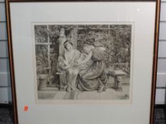 An etching, Edward John Poynter, Midsummer Night's Dream, Helena and Hermia, 1899, 40 x 48cm, framed