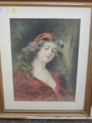 A print, after A Asti, portrait study young woman, 55 x 40cm, framed and glazed