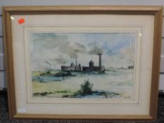A watercolour, T K Neil, mill town, signed, 29 x 44cm, framed and glazed