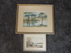 A watercolour, A Blake, Loch Ascog Bute, signed , 23 x 33cm, framed and glazed, and a watercolour,