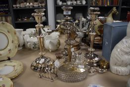A selection of plated ware including candlestick holder,caddy spoon,vase and more, also included