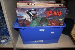 A large box of LP records, mixed genres including DIO.