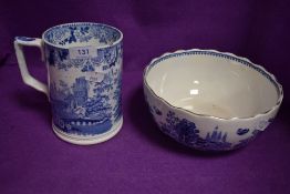 An over sized blue and wwhite wear cup and similar bowl stamped Ming