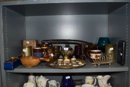 A selection of ceramics and metal wares including lustre jugs and Phoenix ware toast rack