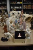 A mixed lot of ceramics including a pair of Staffordshire dogs,an assortment of Lladro figurines and