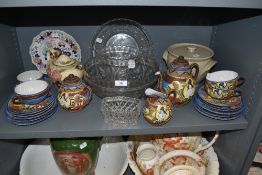 A selection of ceramics including Arthur Wood tea pot Iron Stone plates and lidded pot