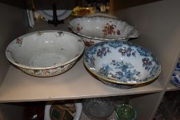 A selection of large Victorian wash bowls including transfer printed designs one bowls (AF)
