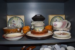 A selection of studio pottery including Danish earthen ware tea cups and fruit bowls