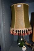 A vintage glass table lamp with shade.