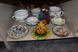 A selection of ceramics including Majollica style vase and corn plate Poole and Bob March
