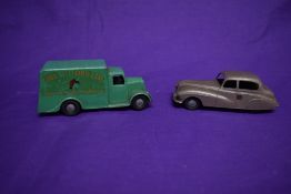 Two Chad Valley clockwork Weekin diecasts, Guy Van in green with Guy Motors Ltd decal and Sunbeam