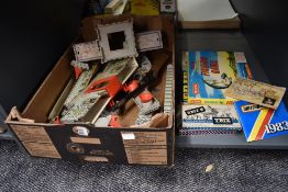 A shelf of vintage mixed toys comprising Trix Metal Construction Set with two Supplementary sets,