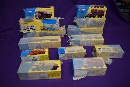 Thirteen Corgi (china) Classics diecast Articulated Wagons and Advertising Vans including Walls