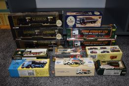 Twelve Corgi (china) Articulated Wagons and Flat Beds including Guinness, Eddie Stobart, Fremlins