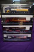 Four Corgi (China) 1:50 scale Modern Trucks diecast articulated wagons, Esso 75104, Eddie Stobart