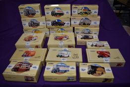 Nineteen Corgi (China) diecast Articulated Wagons, Advertising Vans, Fire Engines and Buses