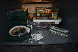 A collection of Eddie Stobart collectables including Corgi 1:50 scale ERF Curtainside 75201, in