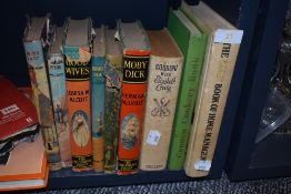 A selection of reading and text books including Moby Dick and Treasure Island