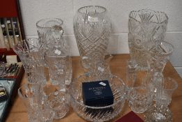 A selection of clear cut and crystal glass wares including Bohemian and similar