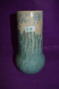 An arts and crafts vase stamped England Ruskin 1930 having green frosted glaze over cream ground AF