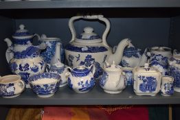 A selection of blue and white wear ceramics including Empire wear oversized tea pot Burley wear