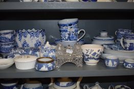 A selection of blue and white wear ceramics including Wedgwood Ice Rose and Seaforth