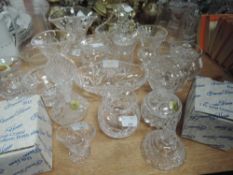 A selection of clear cut and crystal glass wares including Tudor and Brierely