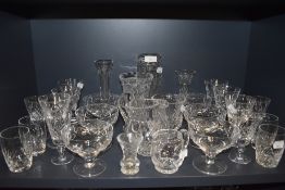 A selection of clear cut and crystal glass wares including Stuart footed bowls and tumblers