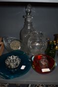 A selection of vintage glass including decanter, bowls and more.