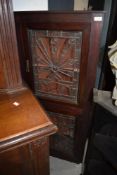 A Victorian stained frame corner display having double lead glazed sections, height approx. 128cm