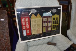 A vintage scrap material collage, street scene, approx. 61 x 43cm