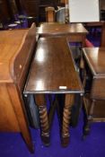 An early to mid 20th Century oak twist gate leg table of narrow proportions, approx 91 x 32cm closed