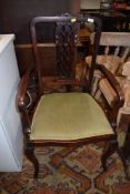 An early 20th Century stained frame carver chair with later dralon seat